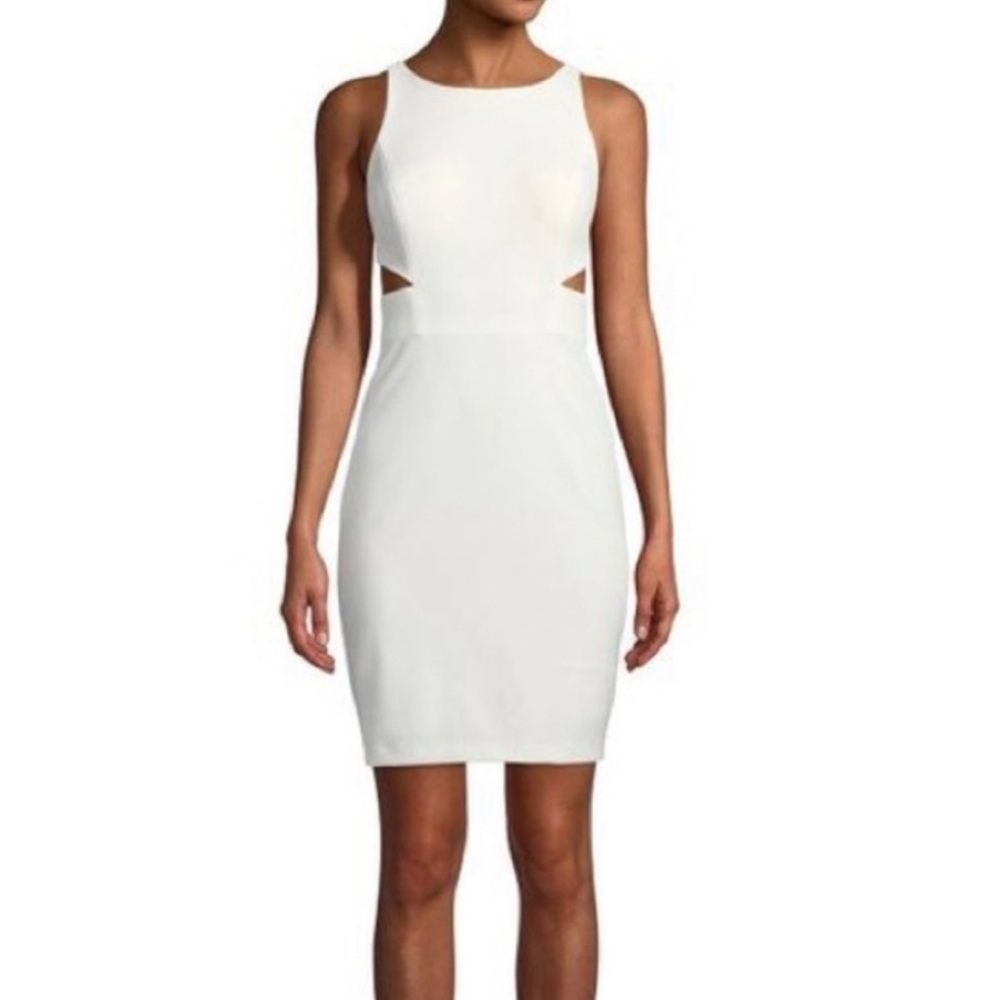 Aidan Mattox White Scuba Crepe Sheath Cutout Dress